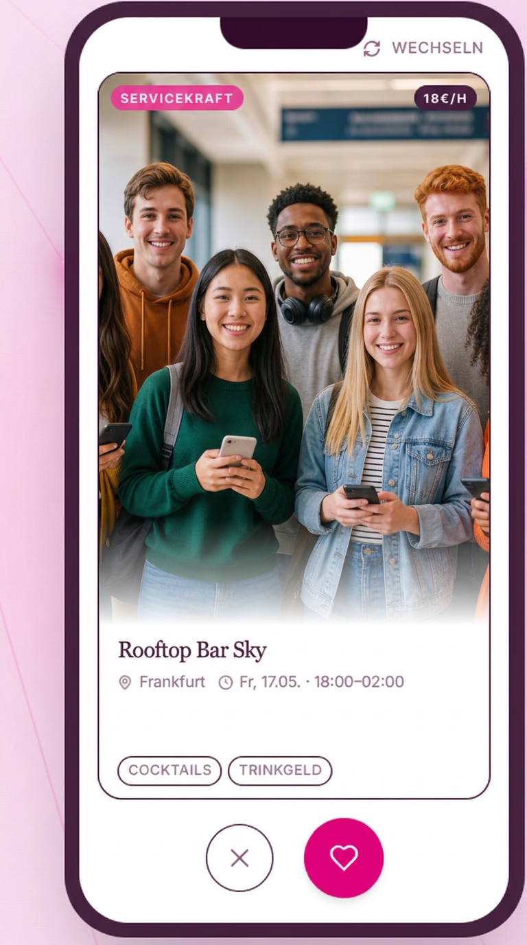 JOB:Dating in SMARTCHILLI: offene Schichten als Swipe-Karten